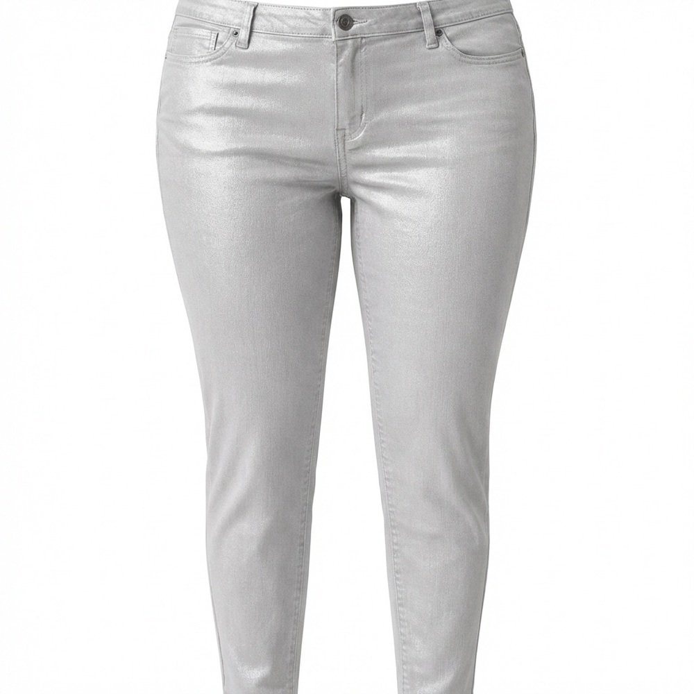 LIZ CLAIBORNE Plus Size Dressy Jeans Pants City Skinny Silver Glow Sz 18 NWT